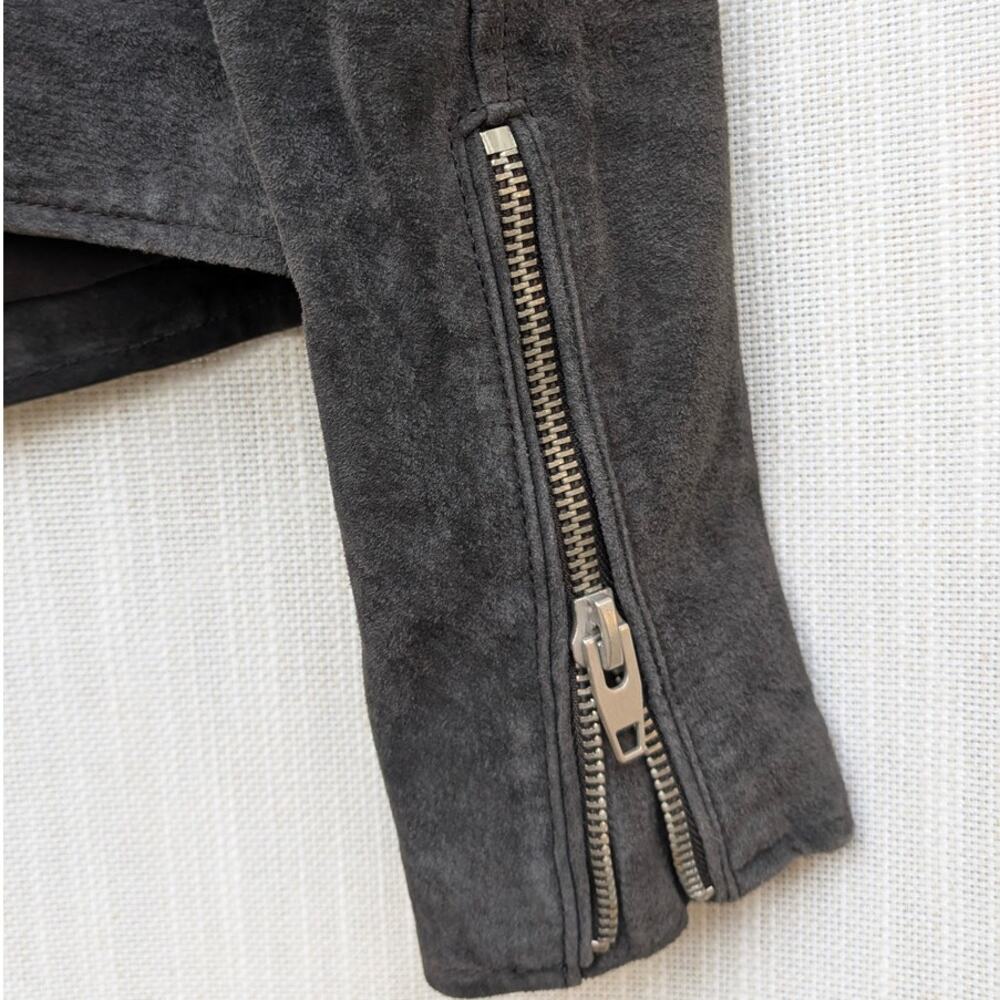 SL8 Blank NYC Gray Suede Leather Moto Biker Zip Cropped Jacket, size XS - Picture 5 of 8